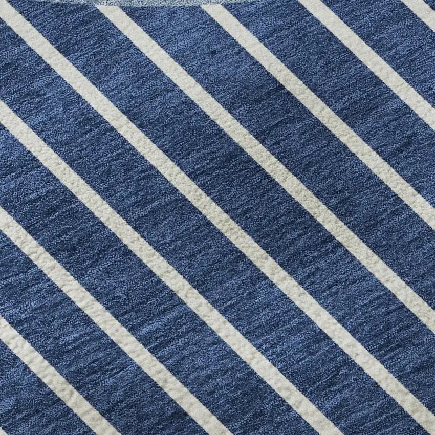 Navy Blue And Ivory Striped Washable Area Rug With UV Protection Photo 3
