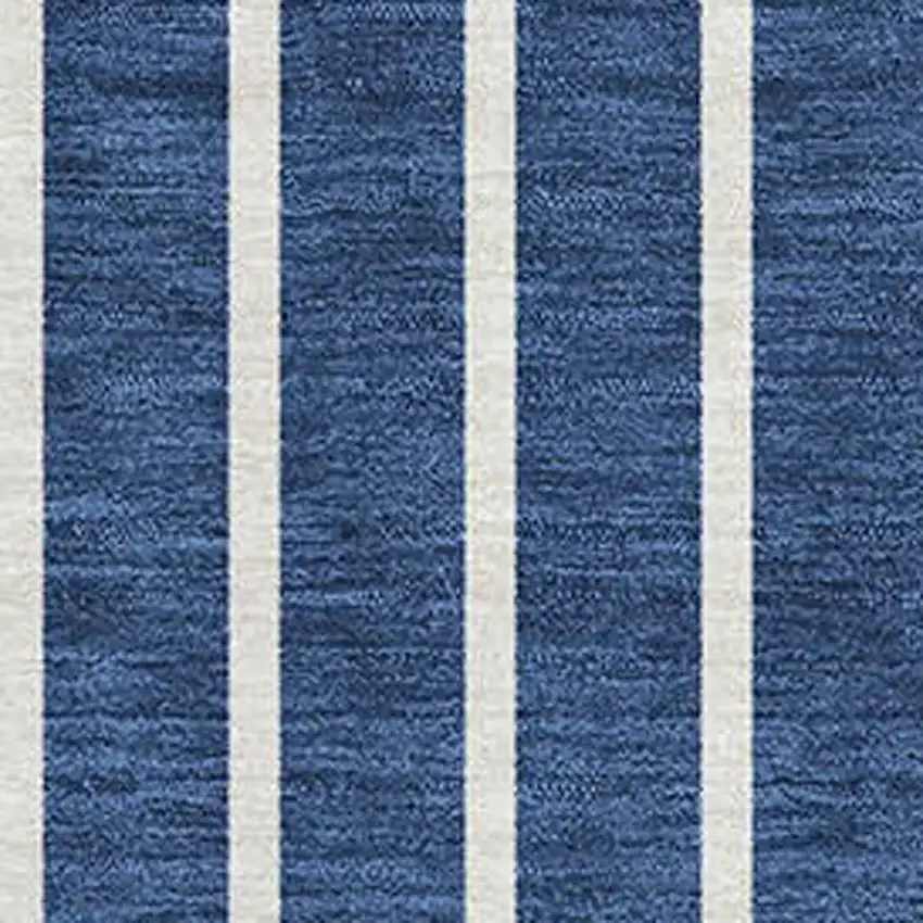Navy Blue And Ivory Striped Washable Area Rug With UV Protection Photo 3