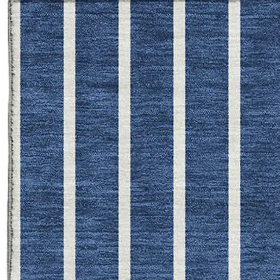 Navy Blue And Ivory Striped Washable Area Rug With UV Protection Photo 4