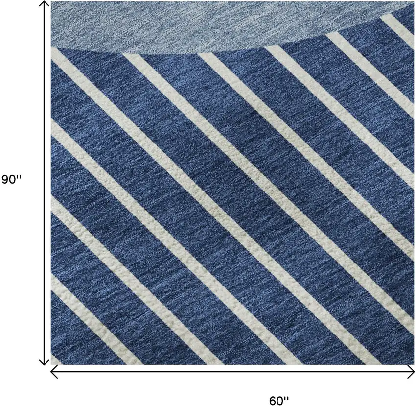 Navy Blue And Ivory Striped Washable Area Rug With UV Protection Photo 8