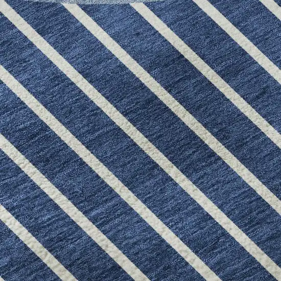 Navy Blue And Ivory Striped Washable Area Rug With UV Protection Photo 3