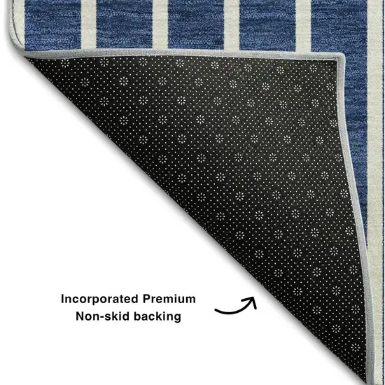 Navy Blue And Ivory Striped Washable Area Rug With UV Protection Photo 7