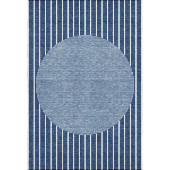 Navy Blue And Ivory Striped Washable Area Rug With UV Protection Photo 6