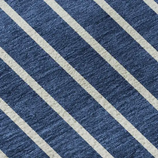 Navy Blue And Ivory Striped Washable Area Rug With UV Protection Photo 2