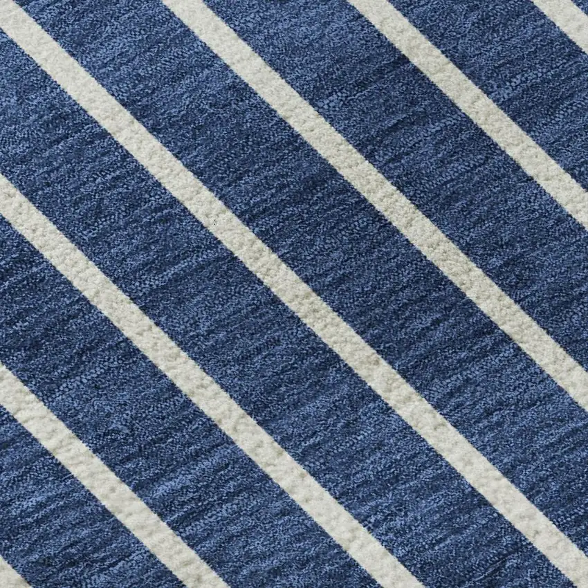 Navy Blue And Ivory Striped Washable Area Rug With UV Protection Photo 2