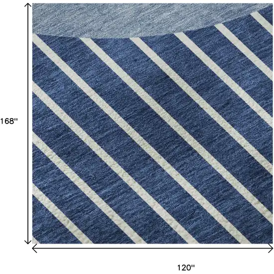 Navy Blue And Ivory Striped Washable Area Rug With UV Protection Photo 9