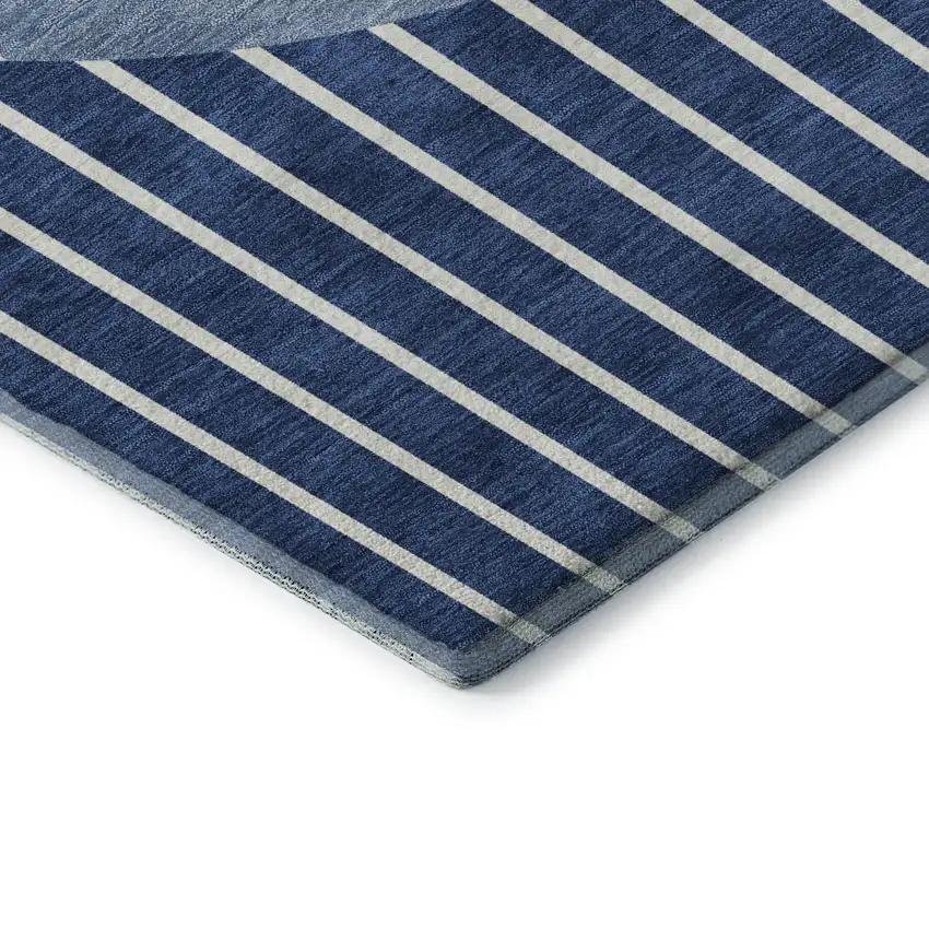 Navy Blue And Ivory Striped Washable Area Rug With UV Protection Photo 7