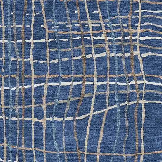 Navy Blue And Ivory Striped Washable Area Rug With UV Protection Photo 2