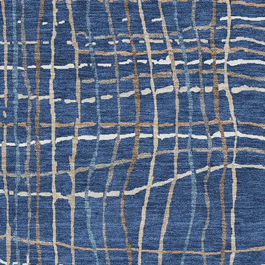 Navy Blue And Ivory Striped Washable Area Rug With UV Protection Photo 2