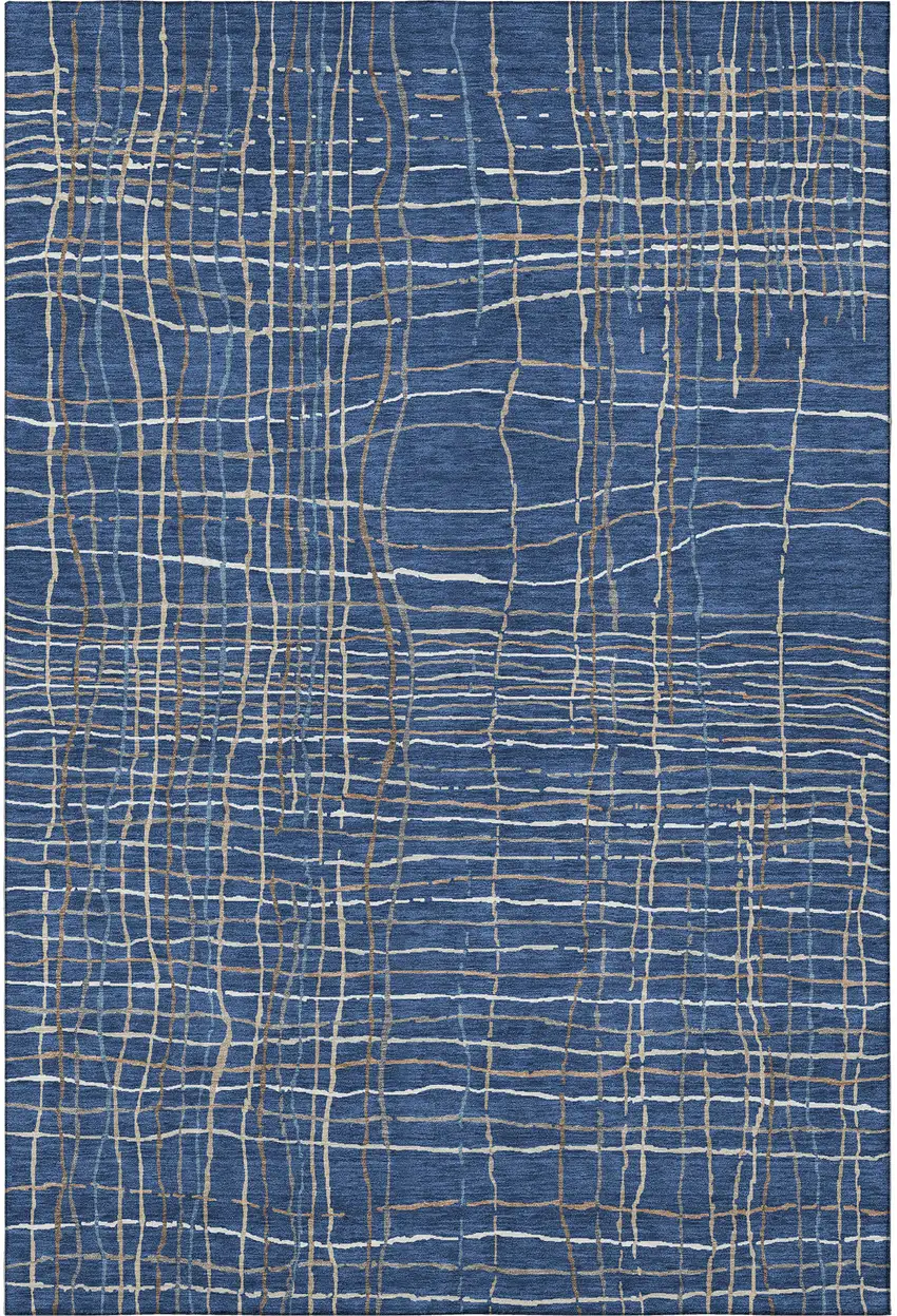 Navy Blue And Ivory Striped Washable Area Rug With UV Protection Photo 3