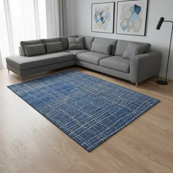 Navy Blue And Ivory Striped Washable Area Rug With UV Protection Photo 2