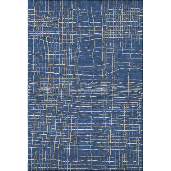 Navy Blue And Ivory Striped Washable Area Rug With UV Protection Photo 3