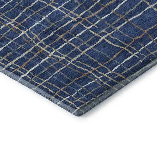 Navy Blue And Ivory Striped Washable Area Rug With UV Protection Photo 7