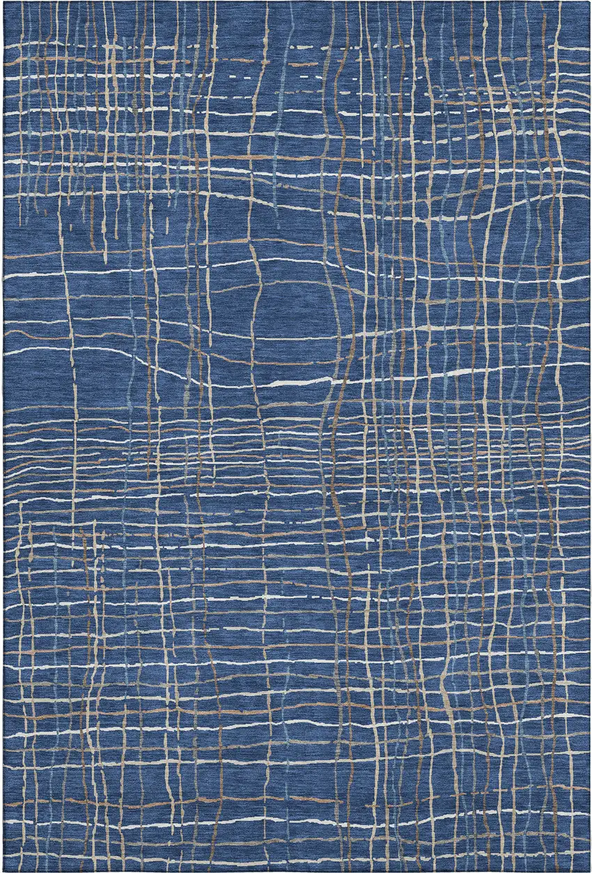 Navy Blue And Ivory Striped Washable Area Rug With UV Protection Photo 1