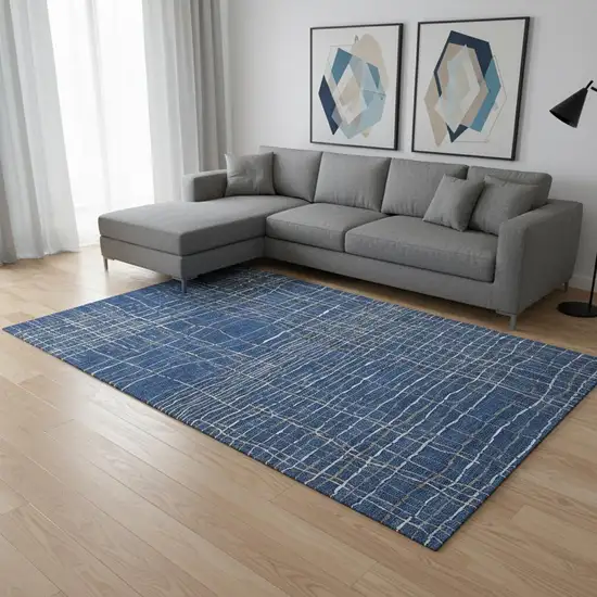 Navy Blue And Ivory Striped Washable Area Rug With UV Protection Photo 2