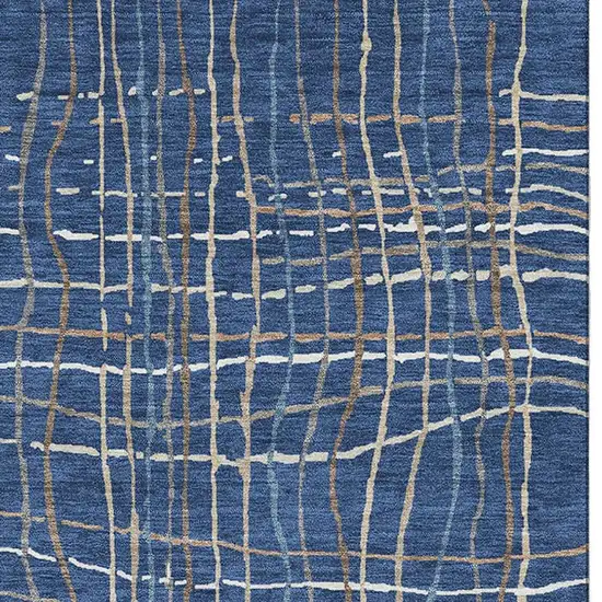 Navy Blue And Ivory Striped Washable Area Rug With UV Protection Photo 3