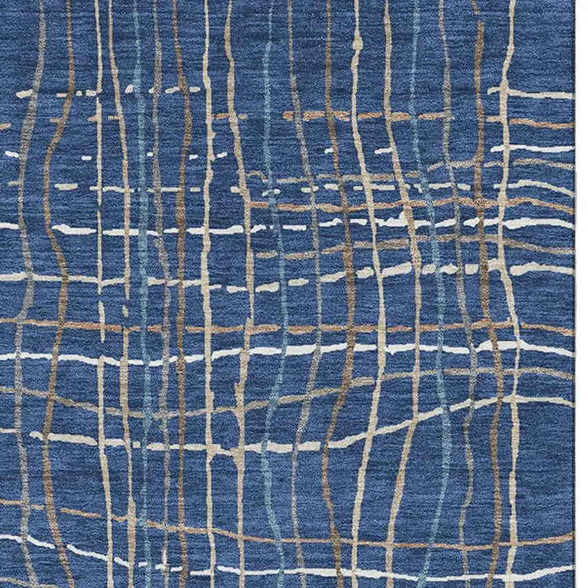 Navy Blue And Ivory Striped Washable Area Rug With UV Protection Photo 3