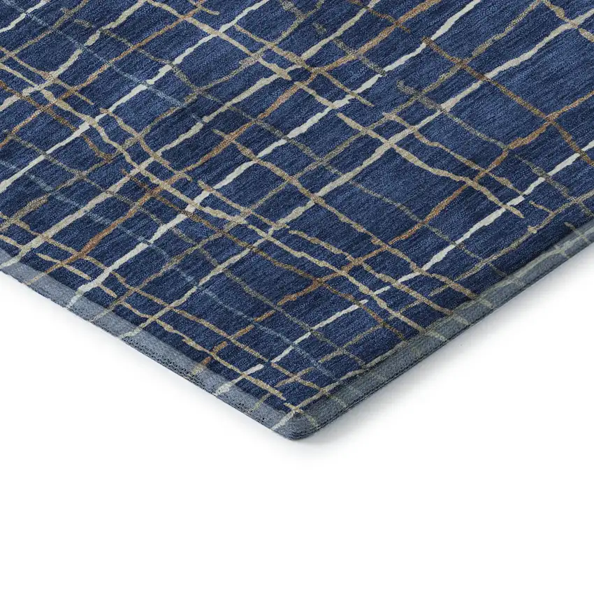 Navy Blue And Ivory Striped Washable Area Rug With UV Protection Photo 7