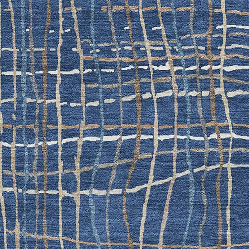 Navy Blue And Ivory Striped Washable Area Rug With UV Protection Photo 2