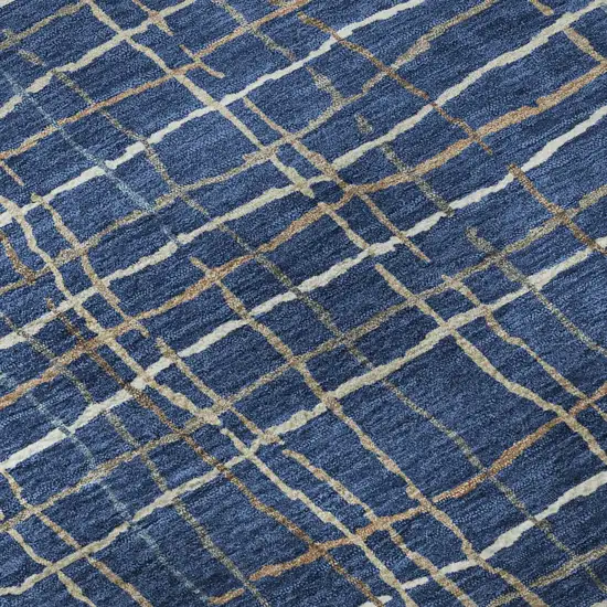 Navy Blue And Ivory Striped Washable Area Rug With UV Protection Photo 9