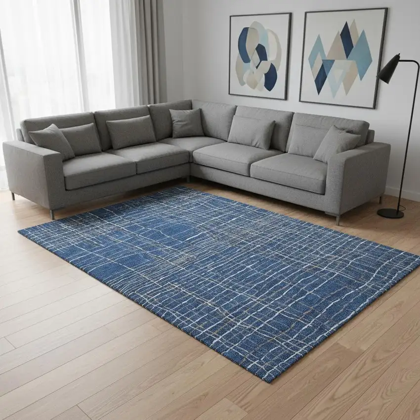 Navy Blue And Ivory Striped Washable Area Rug With UV Protection Photo 2