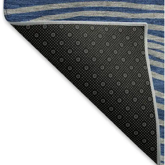 Navy Blue And Ivory Striped Washable Indoor Outdoor Area Rug Photo 4