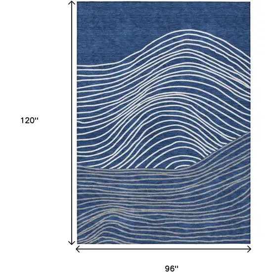 Navy Blue And Ivory Striped Washable Indoor Outdoor Area Rug Photo 3