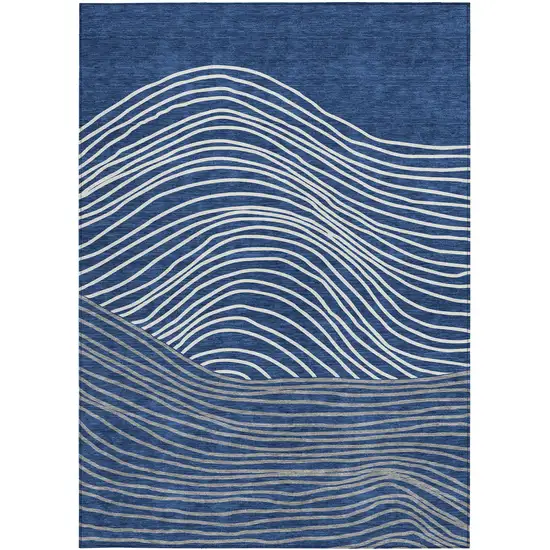 Navy Blue And Ivory Striped Washable Indoor Outdoor Area Rug Photo 4