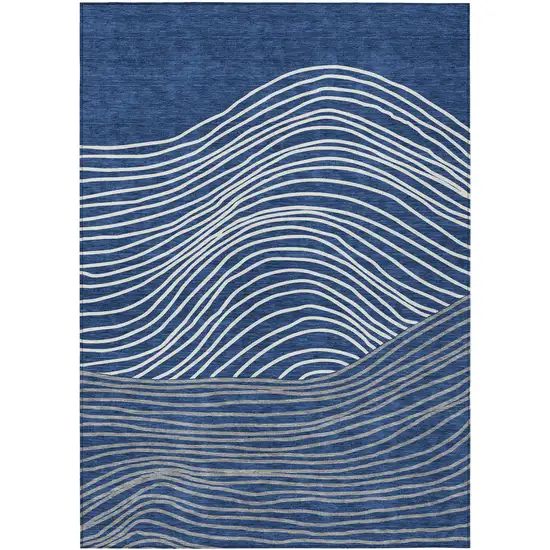 Navy Blue And Ivory Striped Washable Indoor Outdoor Area Rug Photo 2