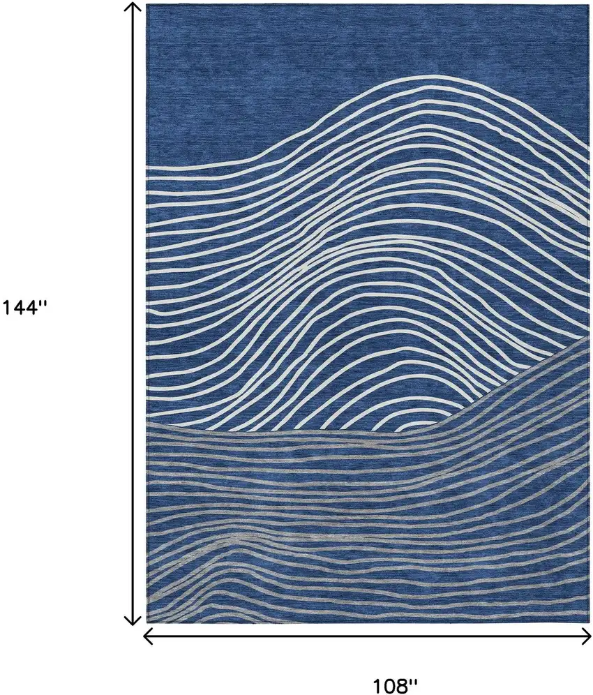 Navy Blue And Ivory Striped Washable Indoor Outdoor Area Rug Photo 3