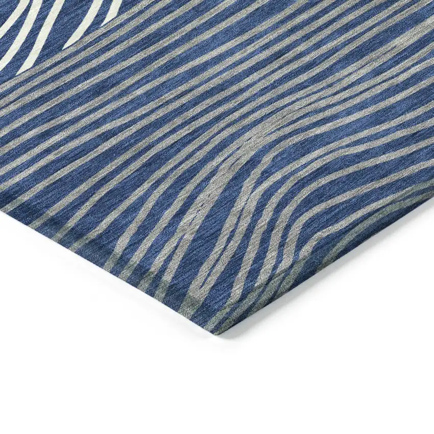 Navy Blue And Ivory Striped Washable Indoor Outdoor Area Rug Photo 5