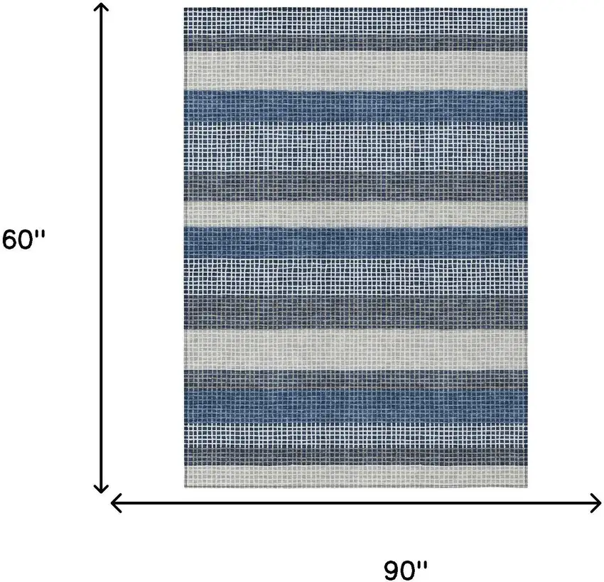 Navy Blue And Ivory Striped Washable Indoor Outdoor Area Rug Photo 7