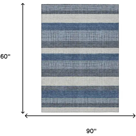 Navy Blue And Ivory Striped Washable Indoor Outdoor Area Rug Photo 7