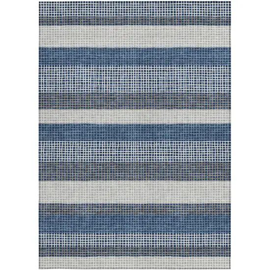 Navy Blue And Ivory Striped Washable Indoor Outdoor Area Rug Photo 4