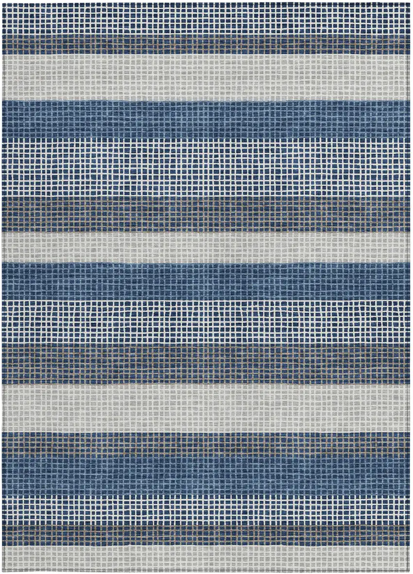 Navy Blue And Ivory Striped Washable Indoor Outdoor Area Rug Photo 4
