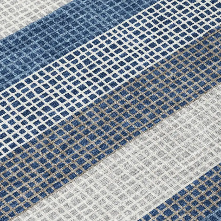 Navy Blue And Ivory Striped Washable Indoor Outdoor Area Rug Photo 6
