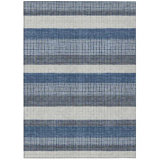 Navy Blue And Ivory Striped Washable Indoor Outdoor Area Rug Photo 2