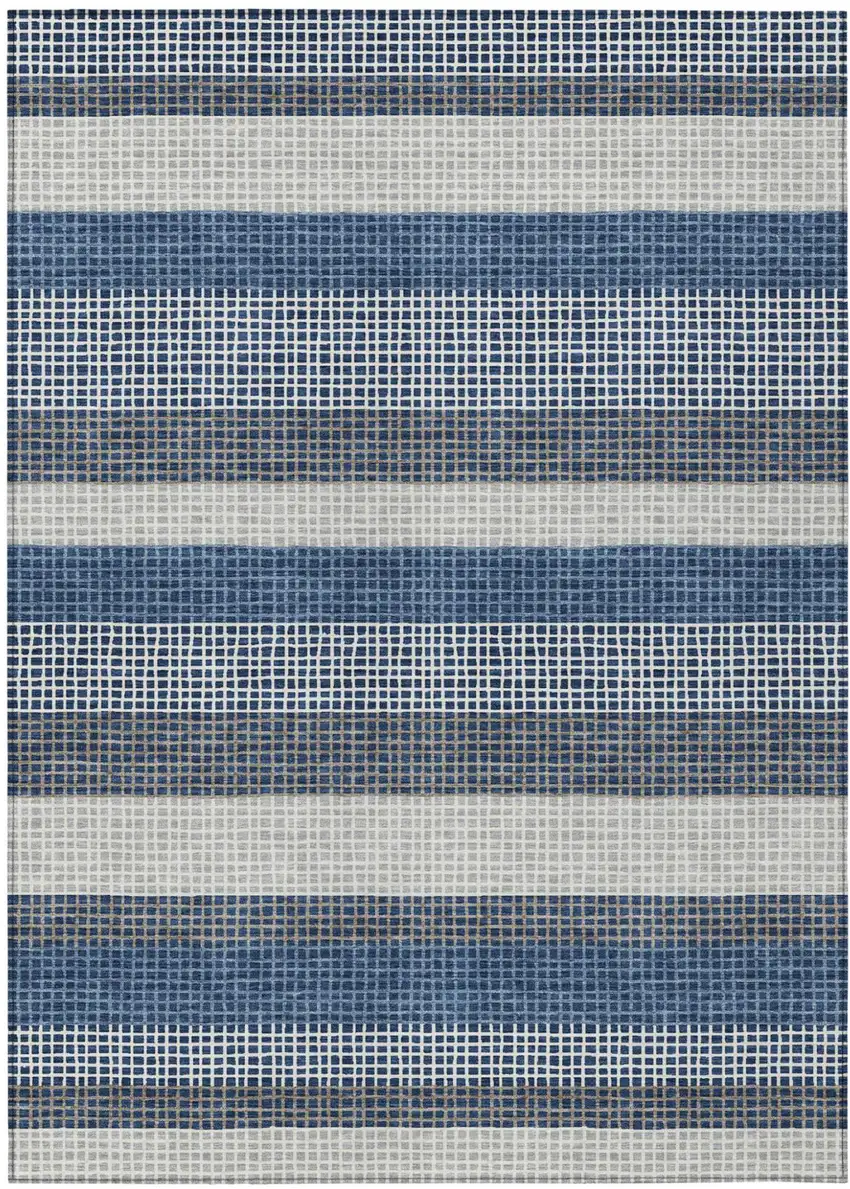Navy Blue And Ivory Striped Washable Indoor Outdoor Area Rug Photo 2