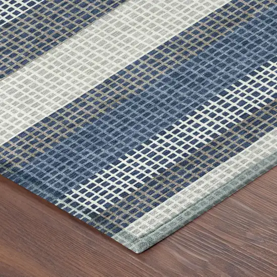 Navy Blue And Ivory Striped Washable Indoor Outdoor Area Rug Photo 5