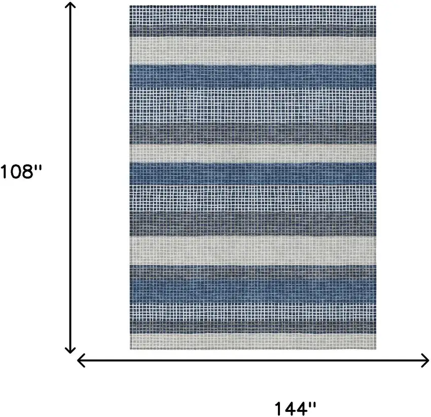 Navy Blue And Ivory Striped Washable Indoor Outdoor Area Rug Photo 7