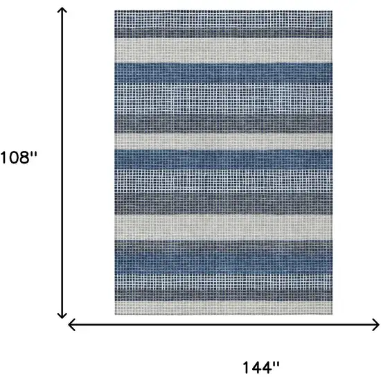 Navy Blue And Ivory Striped Washable Indoor Outdoor Area Rug Photo 7