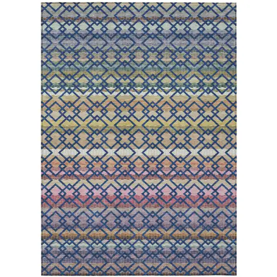 Navy Blue And Ivory Striped Washable Indoor Outdoor Area Rug Photo 2