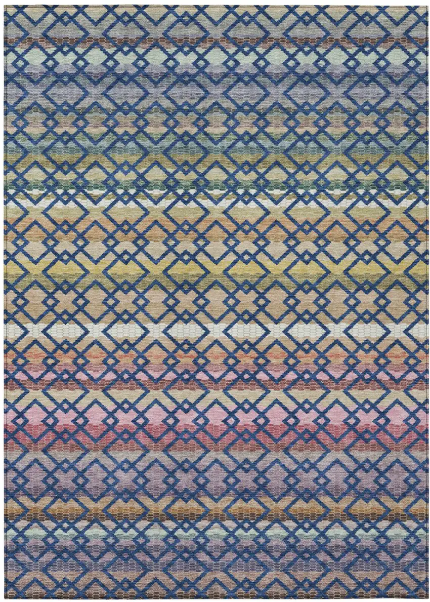 Navy Blue And Ivory Striped Washable Indoor Outdoor Area Rug Photo 2