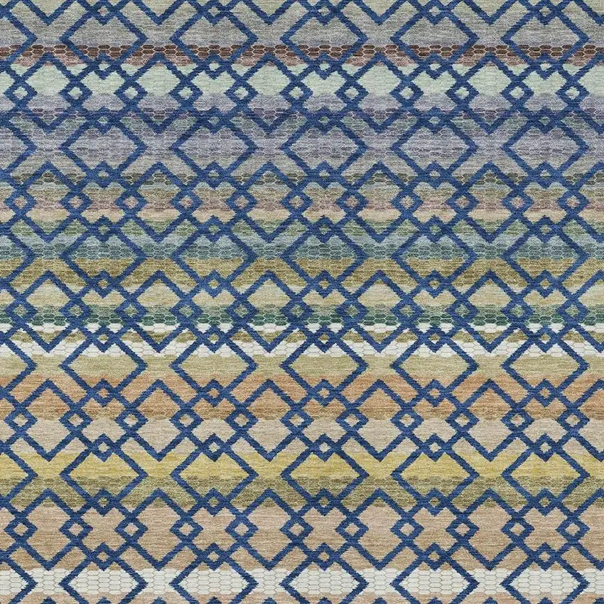 Navy Blue And Ivory Striped Washable Indoor Outdoor Area Rug Photo 3