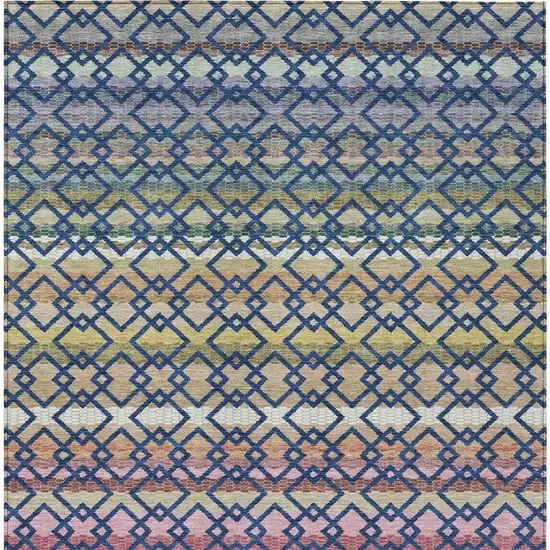 Navy Blue And Ivory Striped Washable Indoor Outdoor Area Rug Photo 4