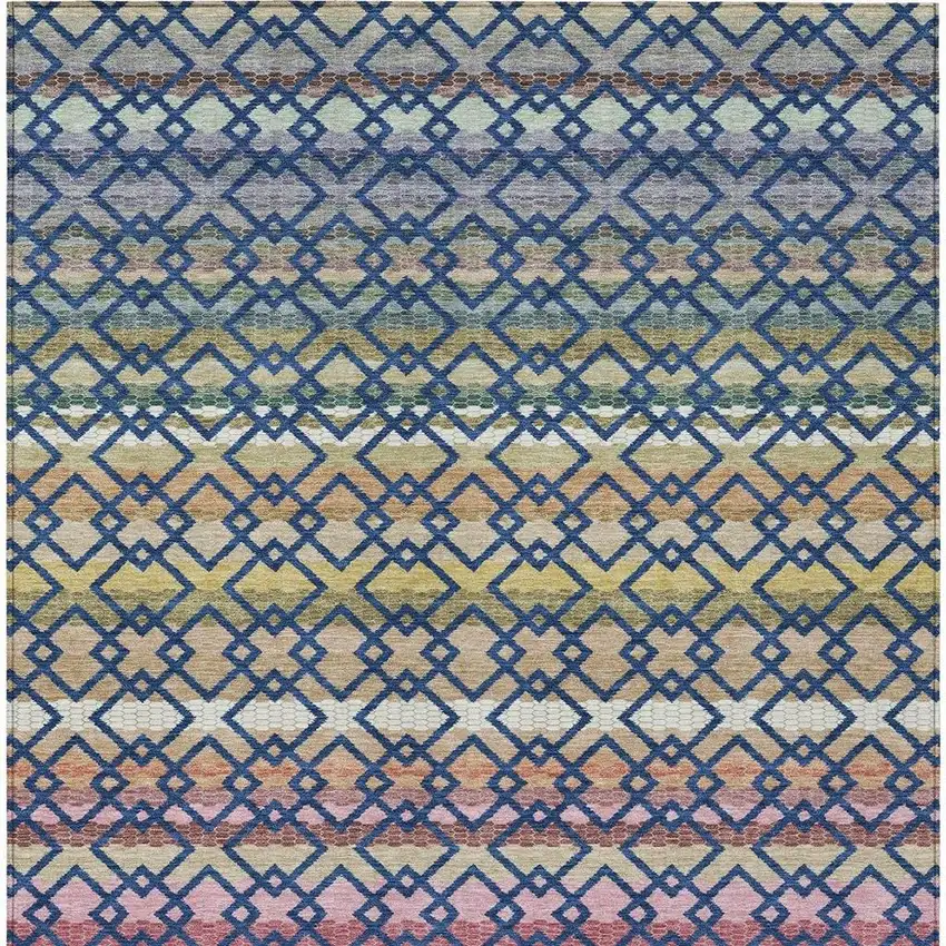 Navy Blue And Ivory Striped Washable Indoor Outdoor Area Rug Photo 4