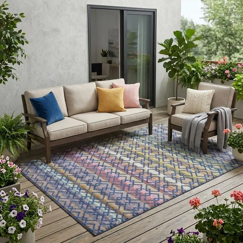 Navy Blue And Ivory Striped Washable Indoor Outdoor Area Rug Photo 1