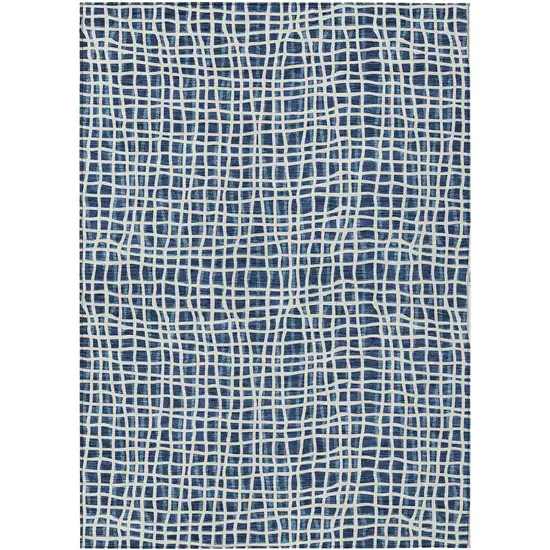 Navy Blue And Ivory Striped Washable Indoor Outdoor Area Rug Photo 2