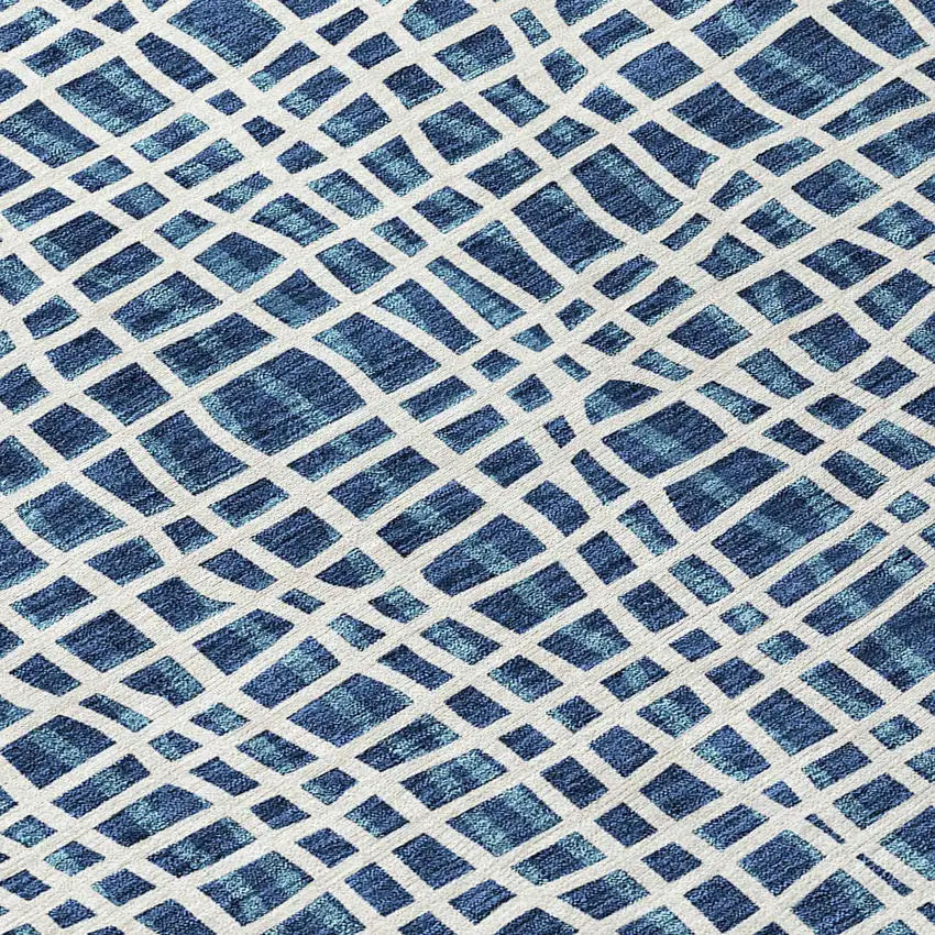Navy Blue And Ivory Striped Washable Indoor Outdoor Area Rug Photo 5