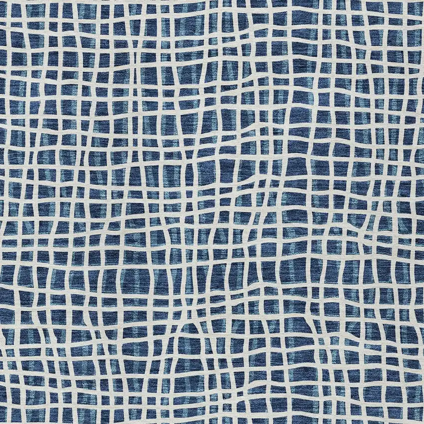 Navy Blue And Ivory Striped Washable Indoor Outdoor Area Rug Photo 6